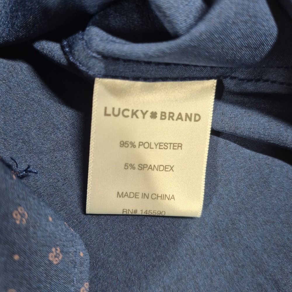 Lucky Brand 4 Way Stretch Button Up Shirt Men's Large Blue Slim Geometric NWT - Picture 7 of 9